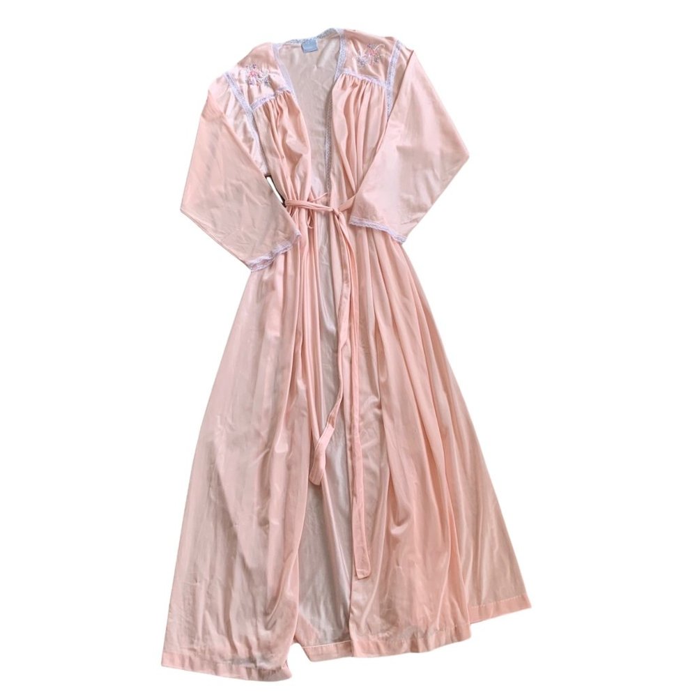 Vintage Pastel Floral Embroidered Lace Full Length Robe